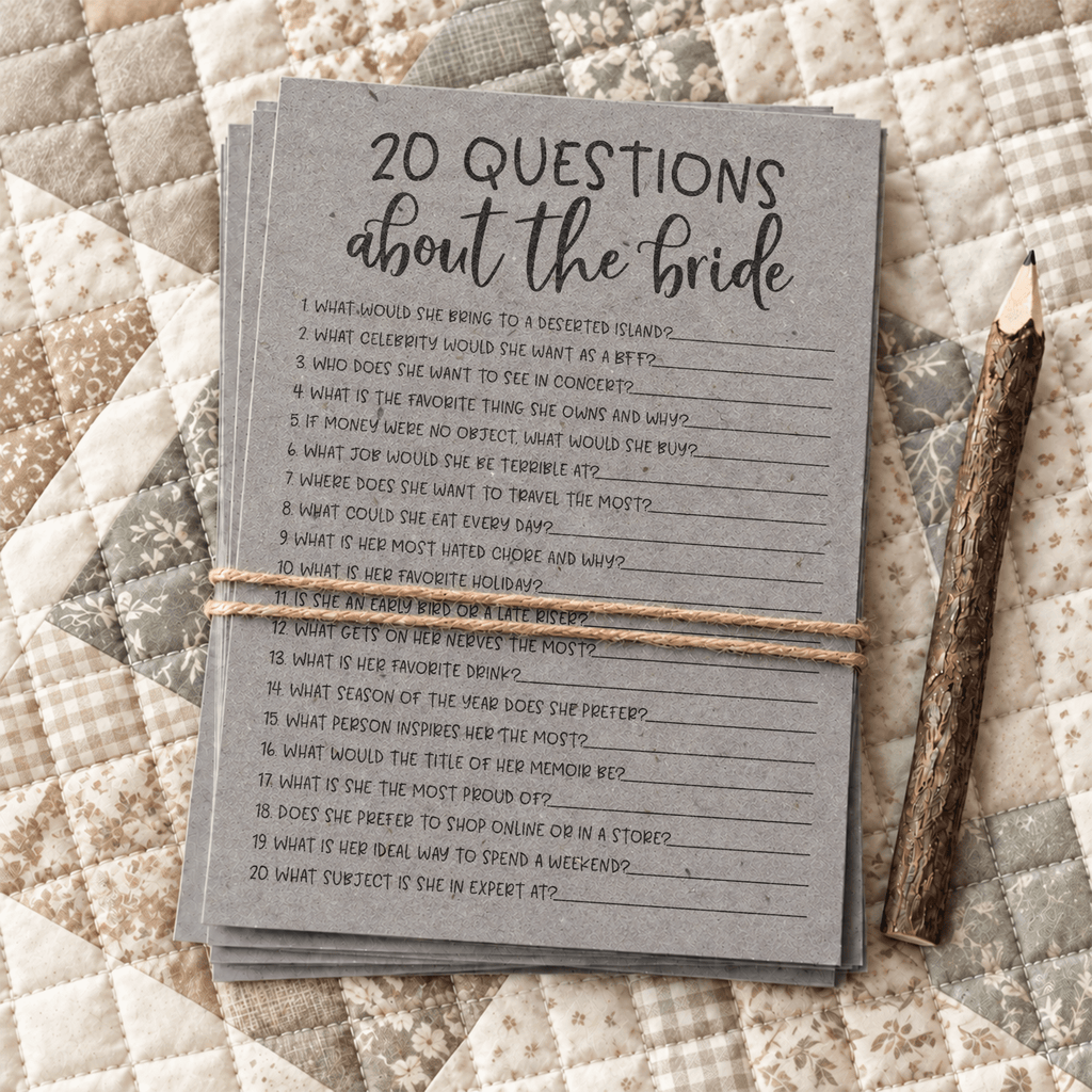 20 Questions about the Bride Bridal Shower Game