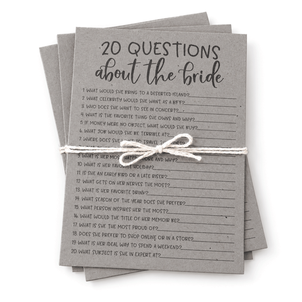 20 Questions about the Bride Bridal Shower Game