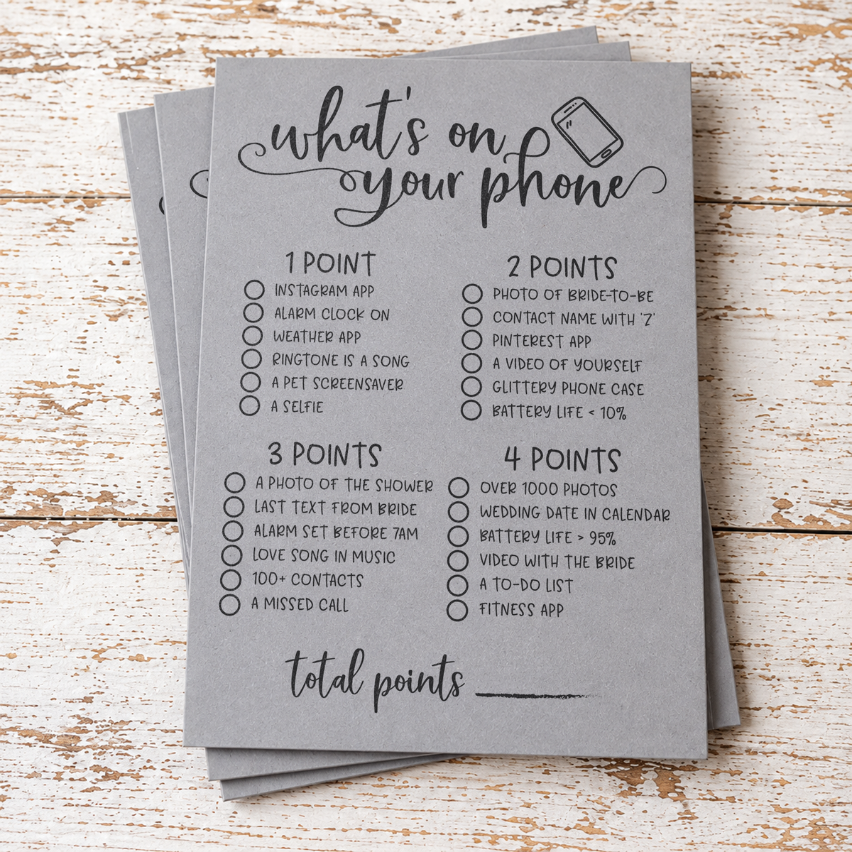 What's On Your Phone Bridal Shower Game