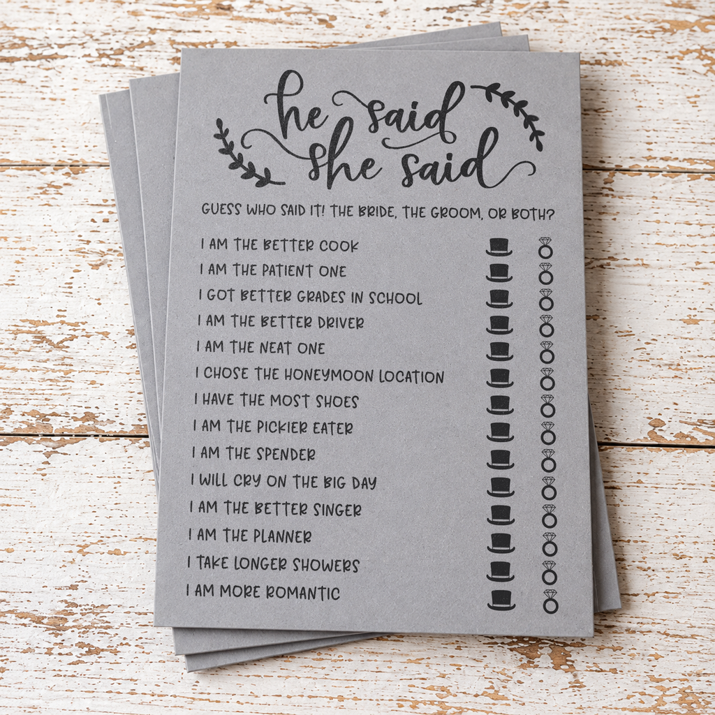 He Said She Said Bridal Shower Game