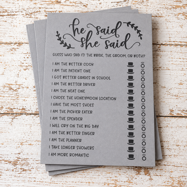 He Said She Said Bridal Shower Game