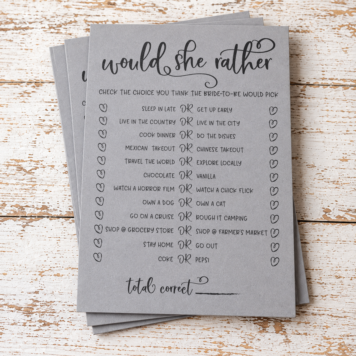 Would She Rather Bridal Shower Game