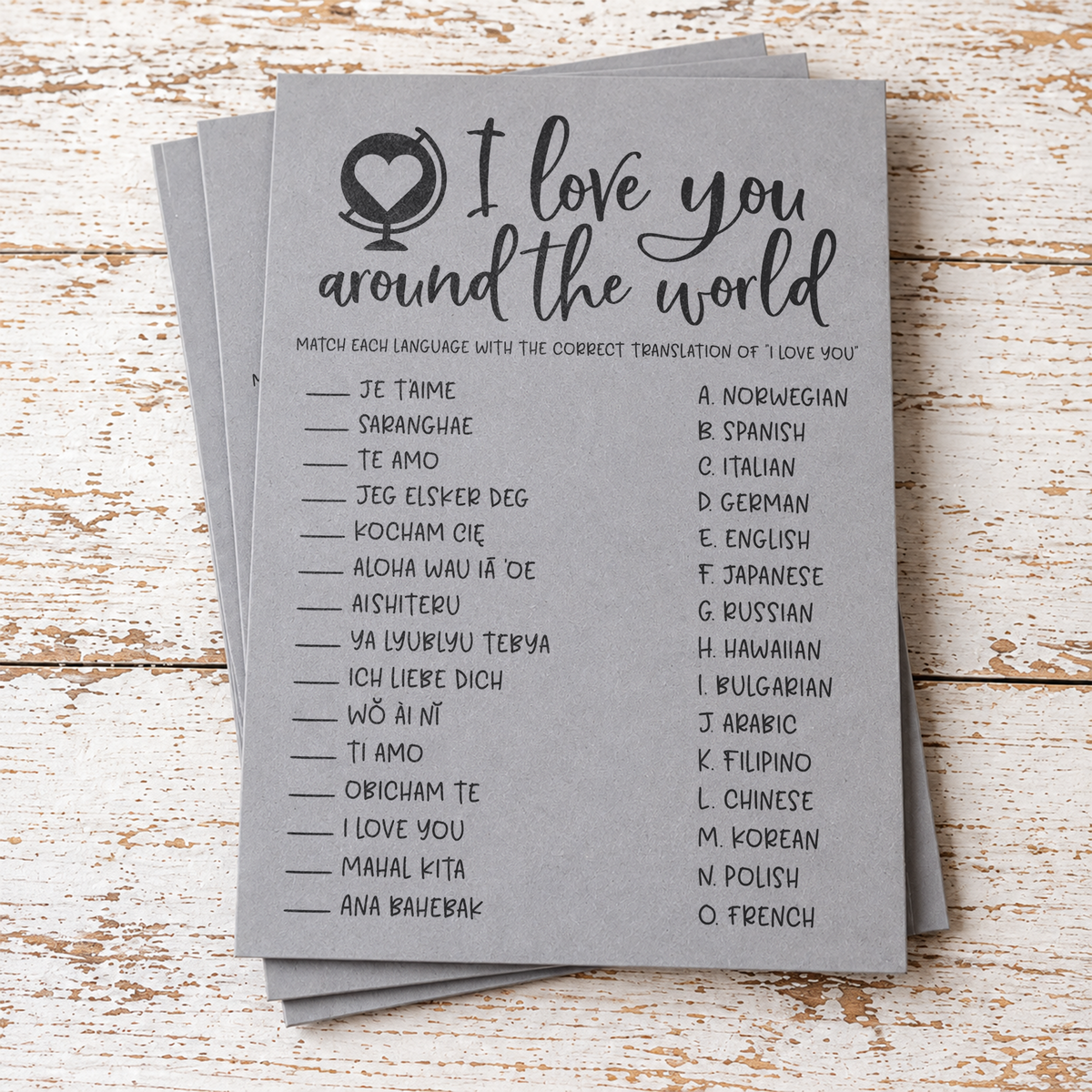 I Love You Around The World Bridal Shower Game
