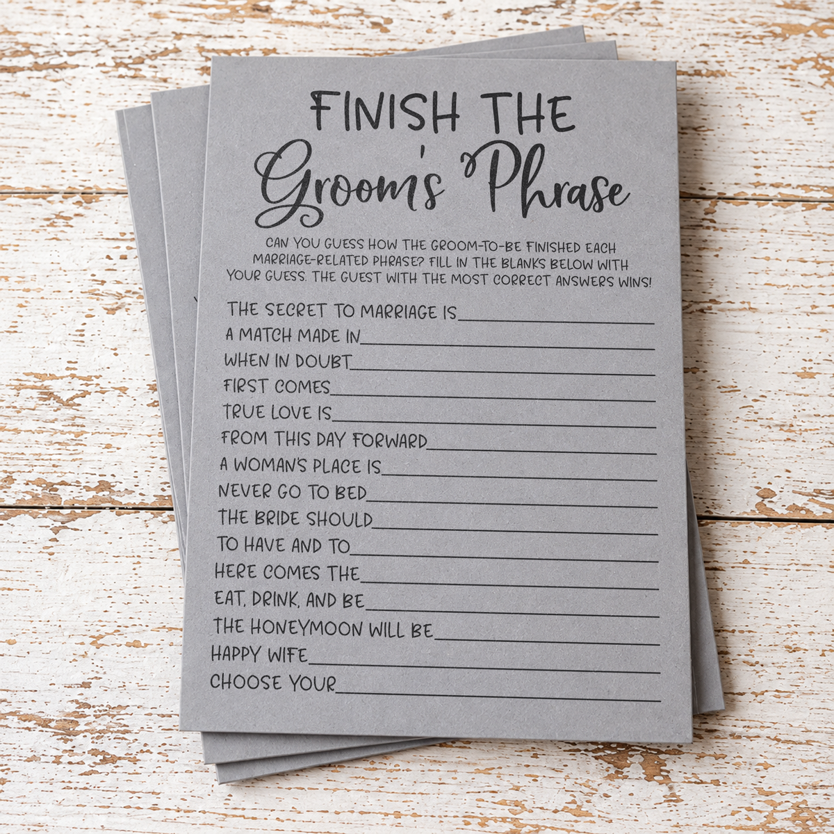 Finish the Groom's Phrase Bridal Shower Game