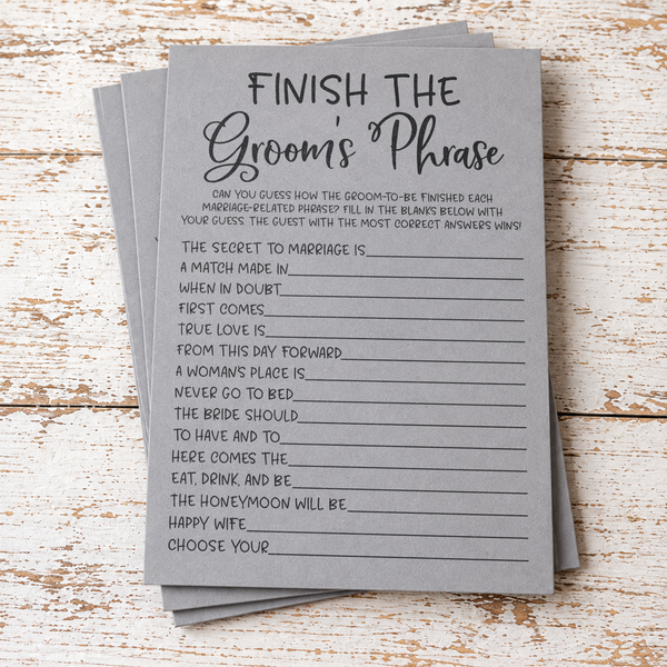 Finish the Groom's Phrase Bridal Shower Game