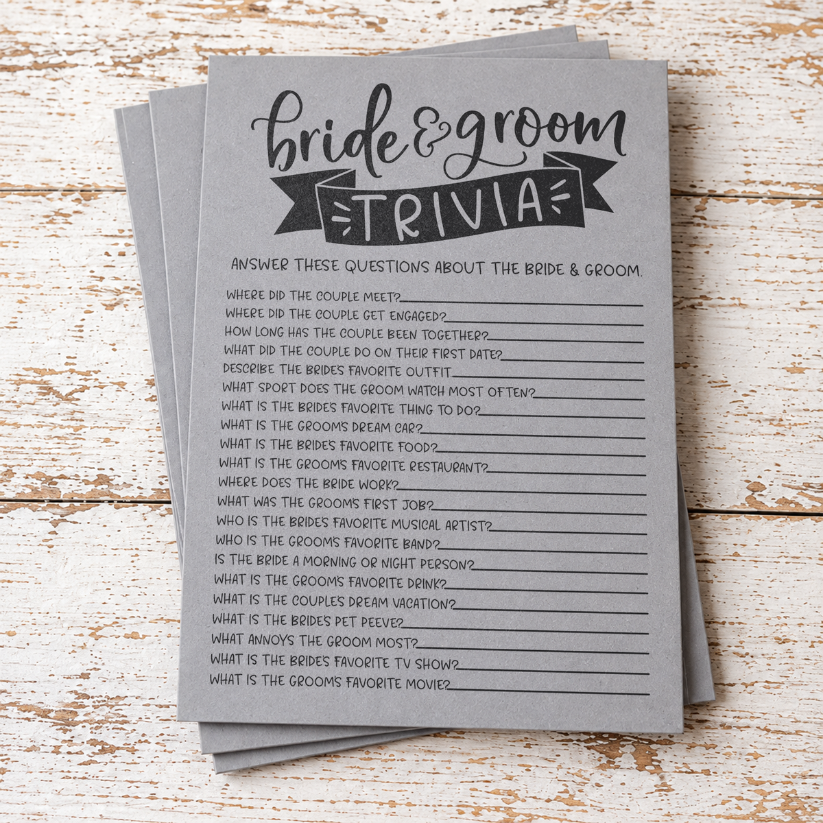 Bride Groom Trivia Bridal Shower Game
