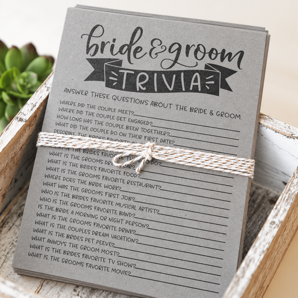Bride Groom Trivia Bridal Shower Game
