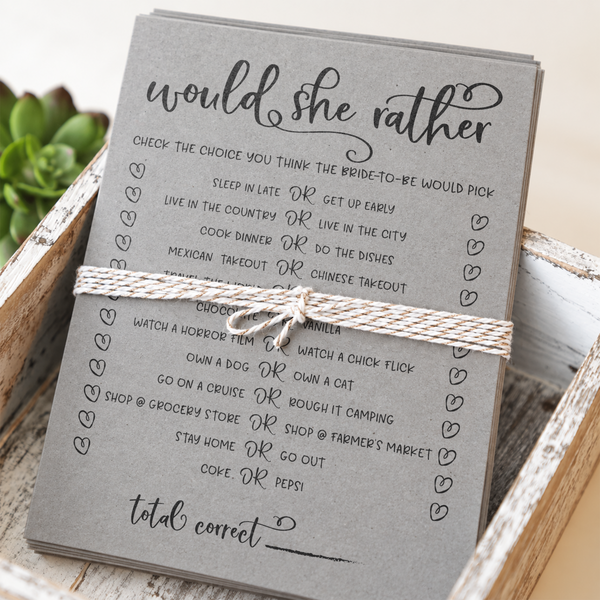 Would She Rather Bridal Shower Game