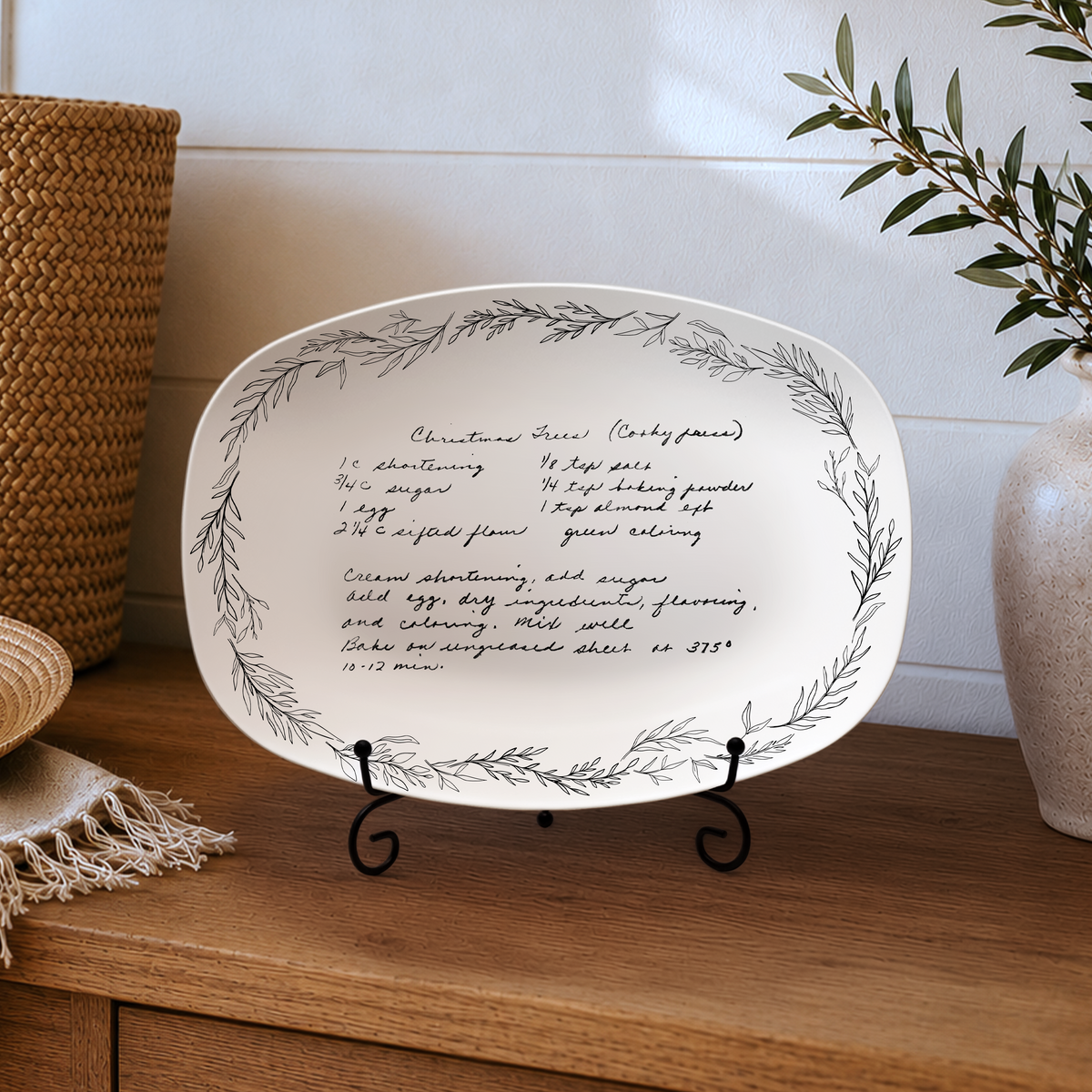 Handwritten Recipe Platter with Branch Border