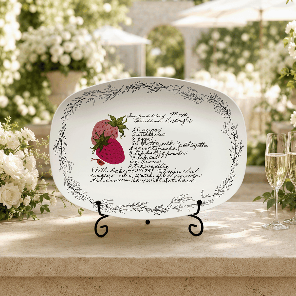 Handwritten Recipe Platter with Branch Border