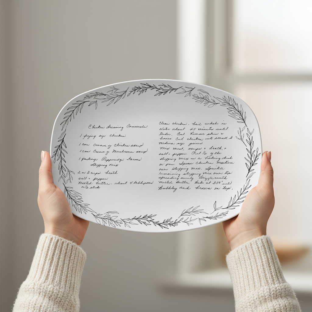 Handwritten Recipe Platter with Branch Border