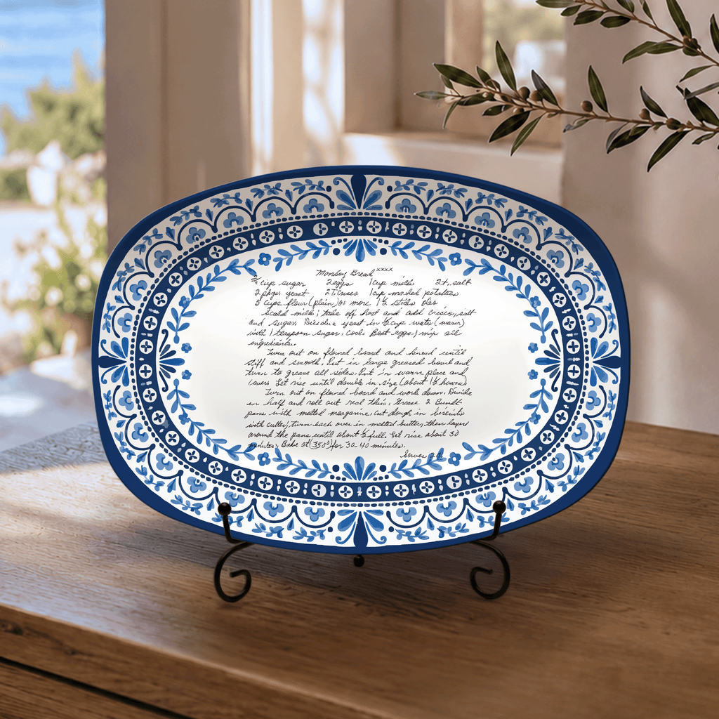 Handwritten Recipe Platter with Heritage Blue Border