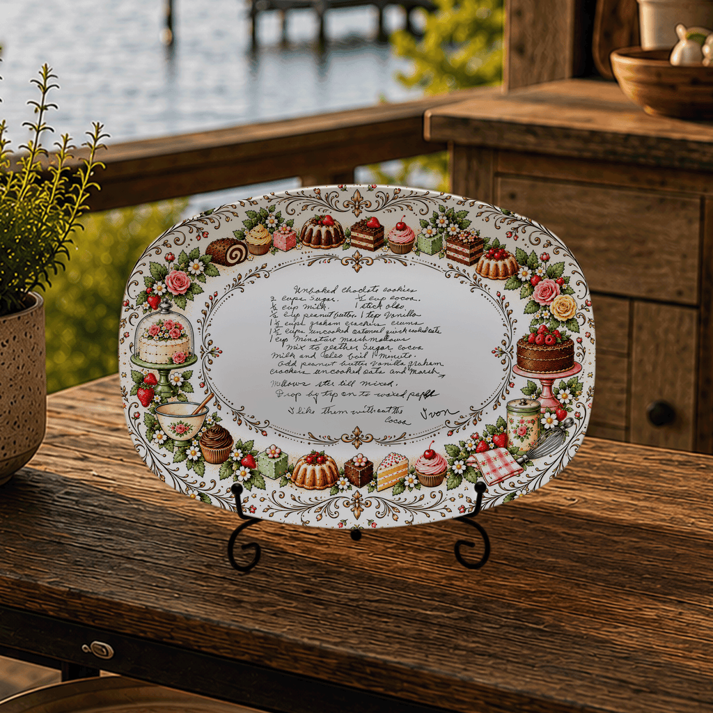 Handwritten Recipe Platter with Vintage Cake Border