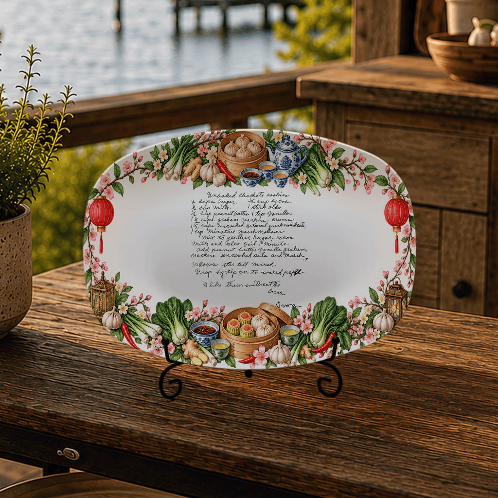 Handwritten Recipe Platter with Chinese Food Border