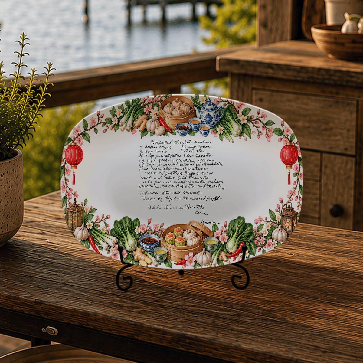 Handwritten Recipe Platter with Chinese Food Border