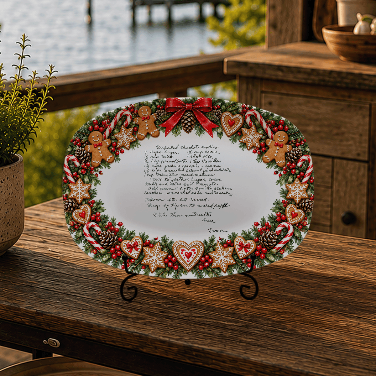 Handwritten Recipe Platter with Christmas Cookie Border