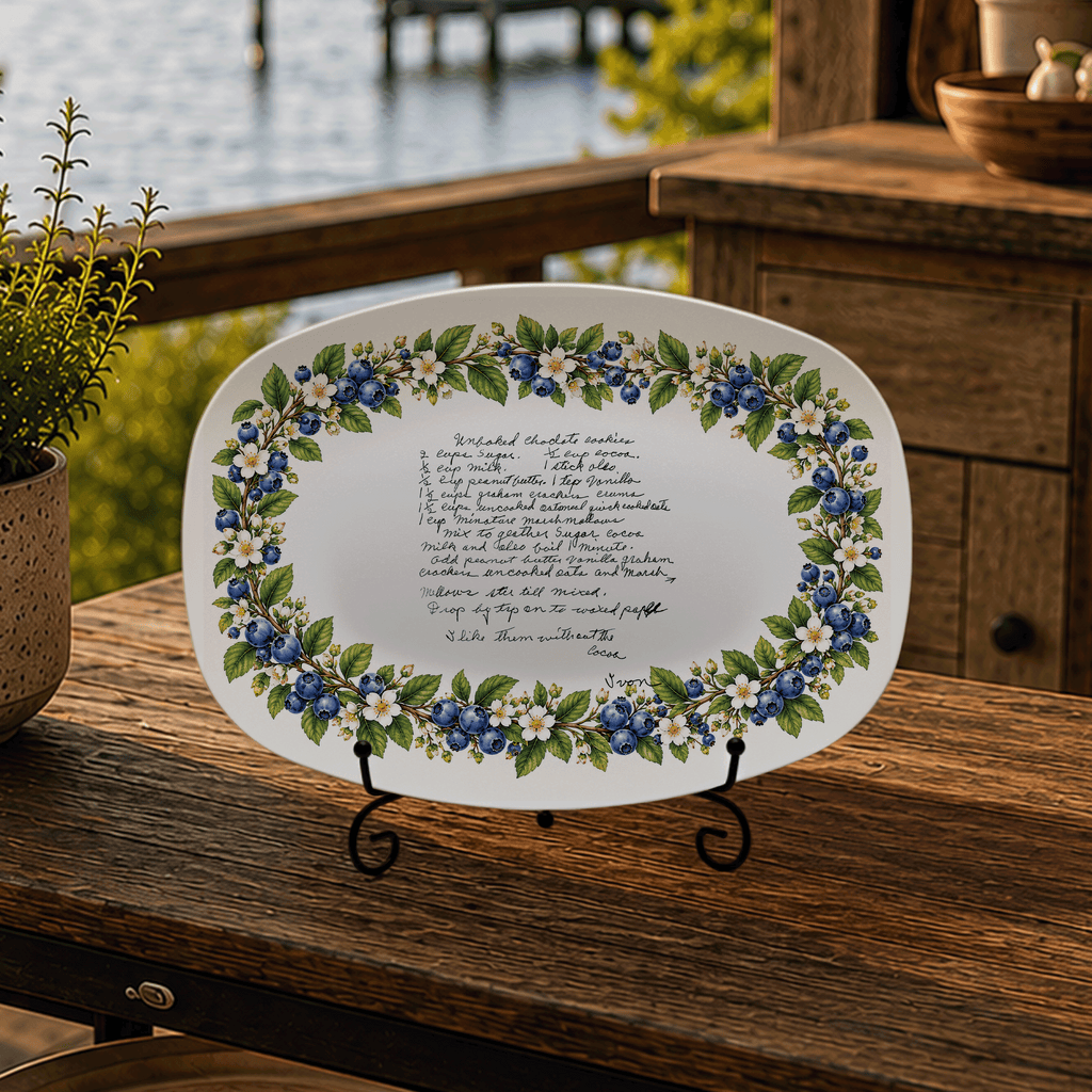 Handwritten Recipe Platter with Blueberry Border