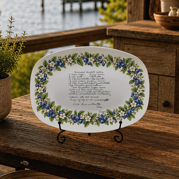 Handwritten Recipe Platter with Blueberry Border