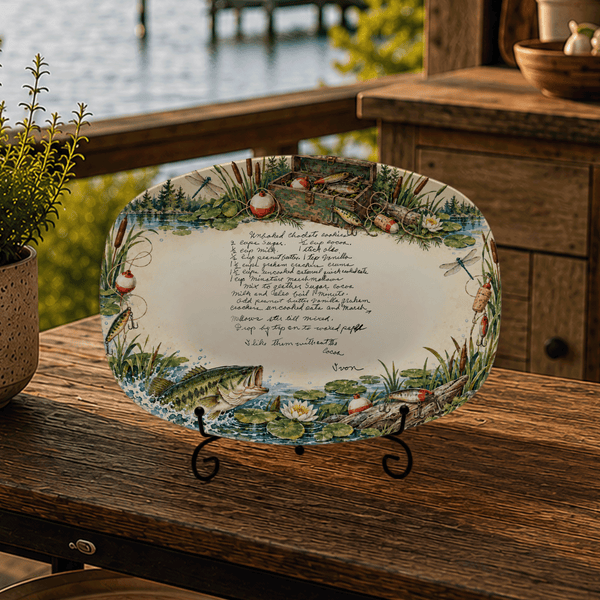 Handwritten Recipe Platter with Fishing Border