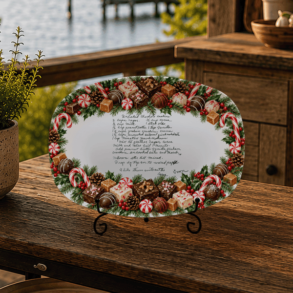 Handwritten Recipe Platter with Christmas Candy Border