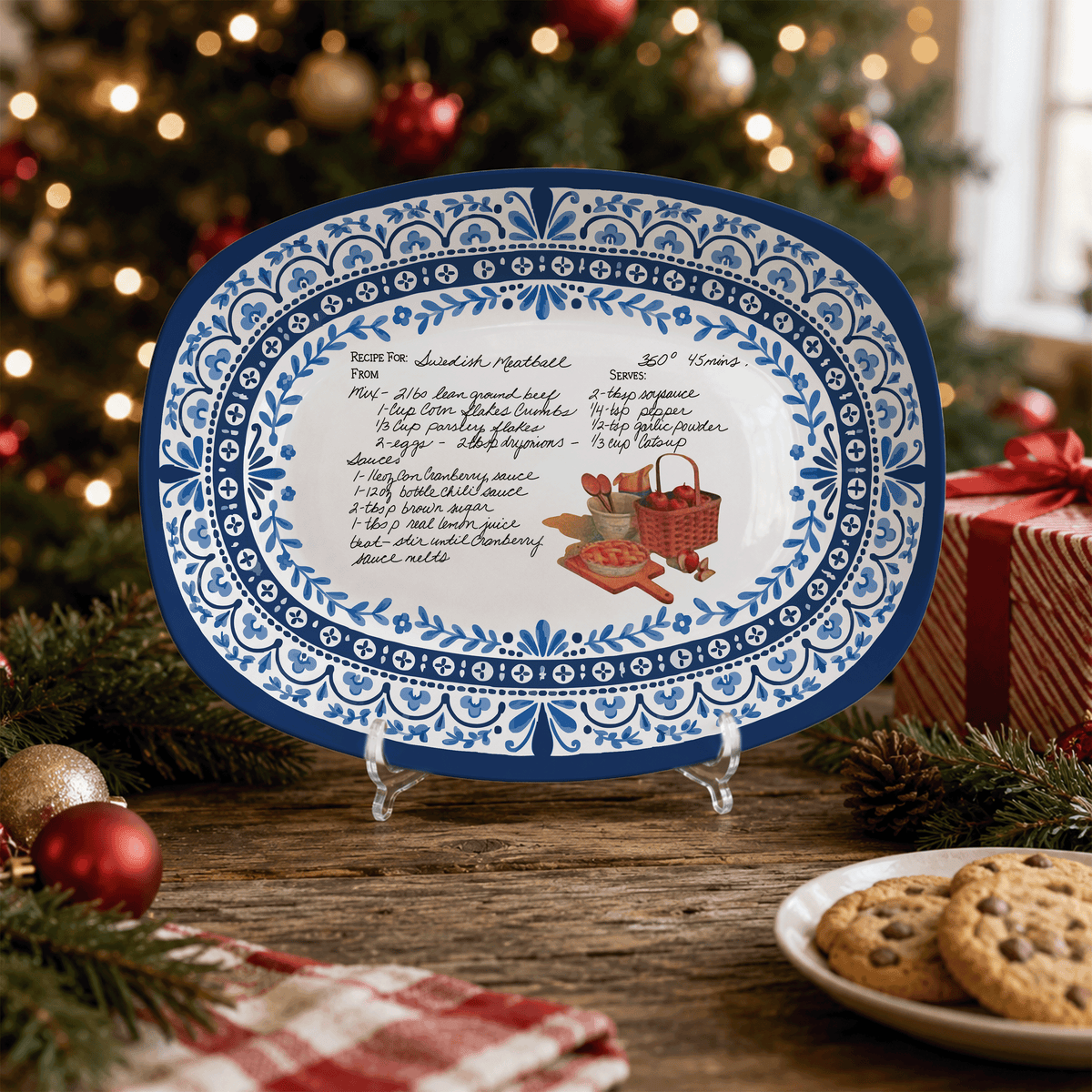 Handwritten Recipe Platter with Heritage Blue Border