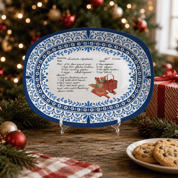 Handwritten Recipe Platter with Heritage Blue Border