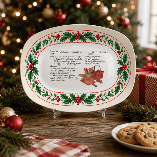 Handwritten Recipe Platter with Holly Border