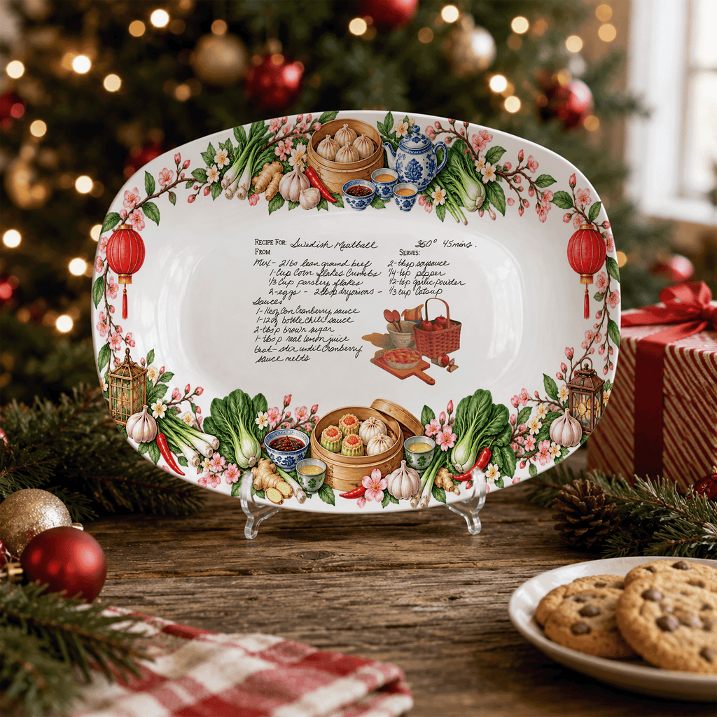 Handwritten Recipe Platter with Chinese Food Border