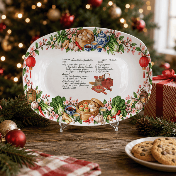 Handwritten Recipe Platter with Chinese Food Border