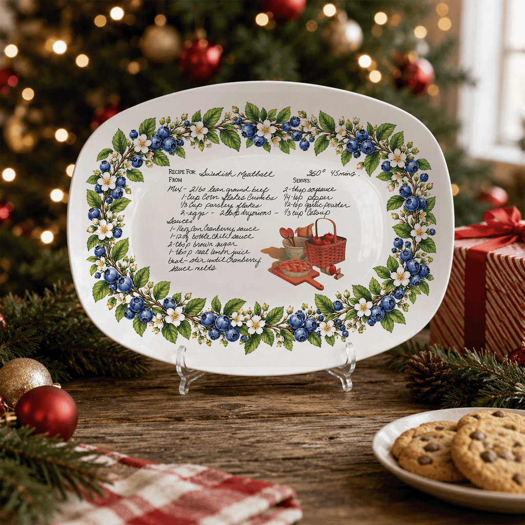 Handwritten Recipe Platter with Blueberry Border