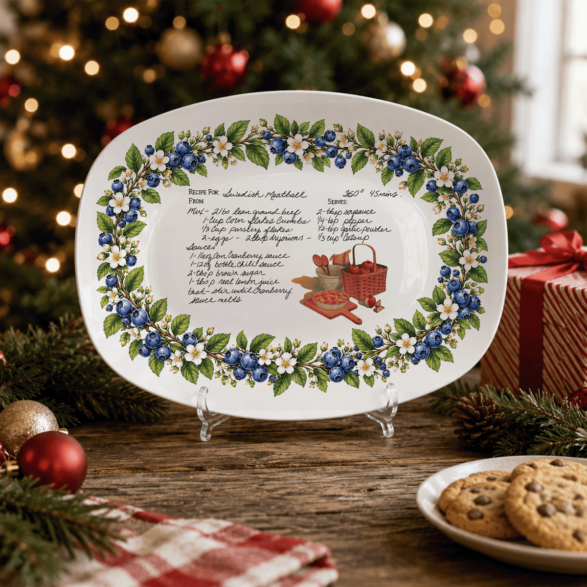Handwritten Recipe Platter with Blueberry Border
