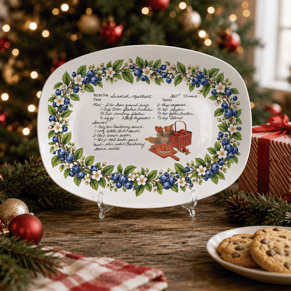 Handwritten Recipe Platter with Blueberry Border