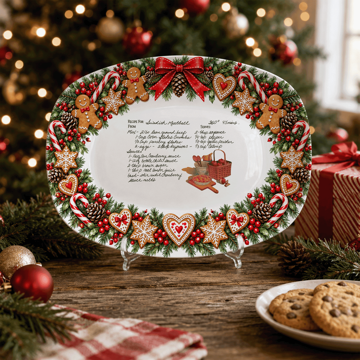 Handwritten Recipe Platter with Christmas Cookie Border
