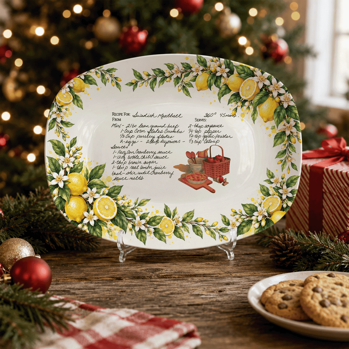 Handwritten Recipe Platter with Lemon Orchard Border
