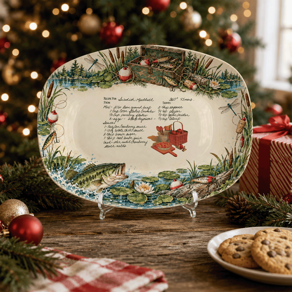 Handwritten Recipe Platter with Fishing Border