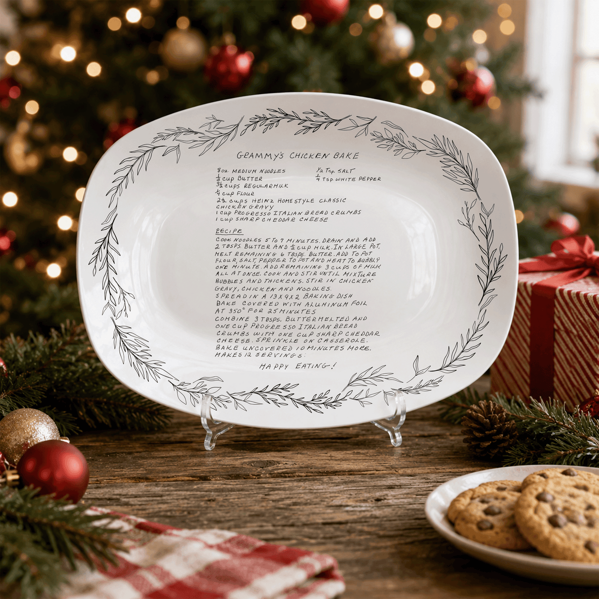 Handwritten Recipe Platter with Branch Border