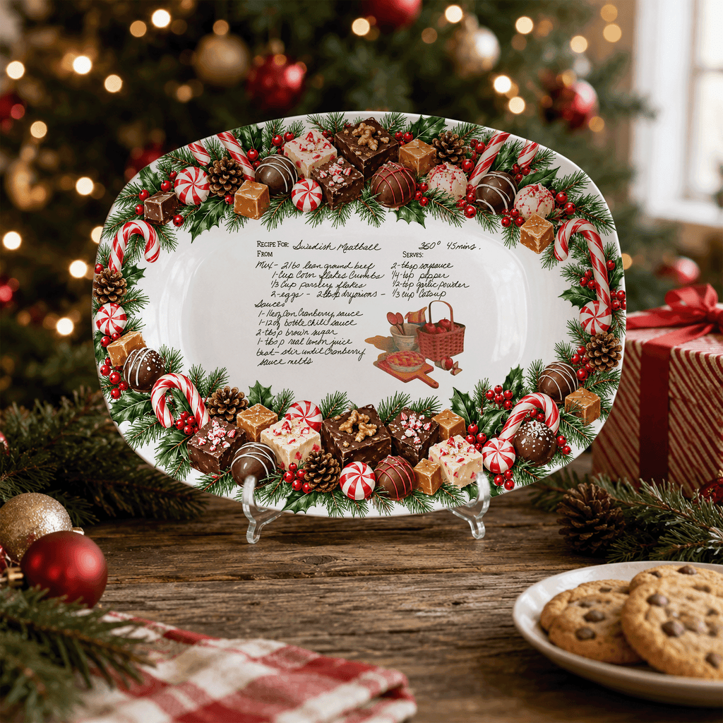 Handwritten Recipe Platter with Christmas Candy Border