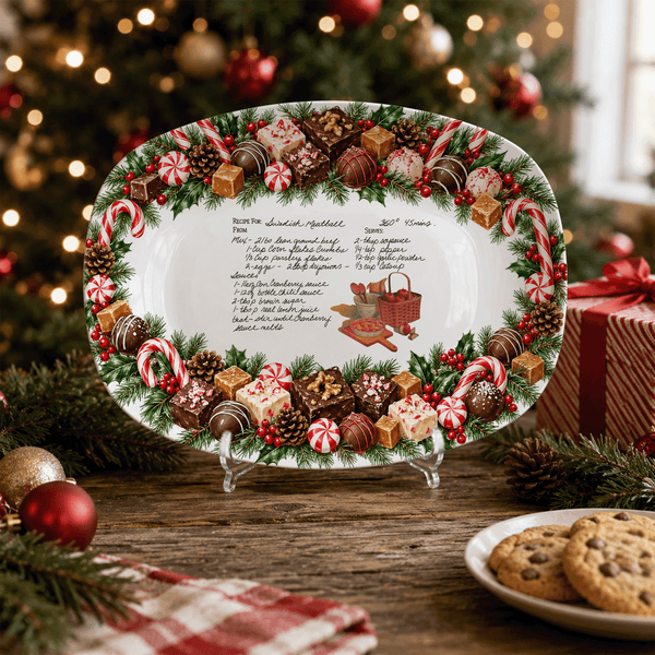 Handwritten Recipe Platter with Christmas Candy Border