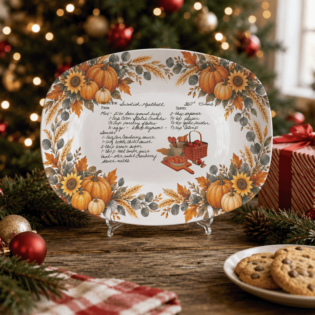 Handwritten Recipe Platter with Pumpkin Border