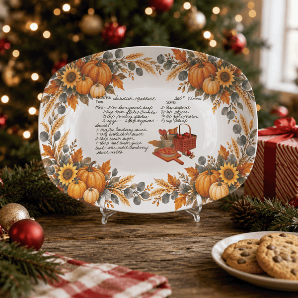 Handwritten Recipe Platter with Pumpkin Border
