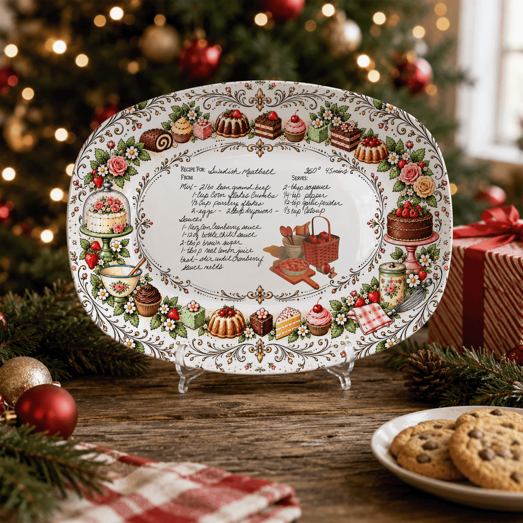 Handwritten Recipe Platter with Vintage Cake Border
