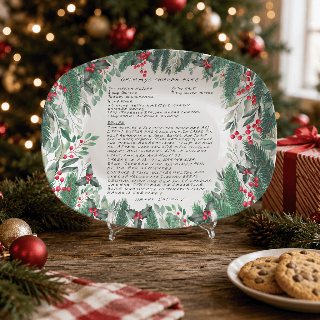 Handwritten Recipe Platter with Christmas Wreath Border