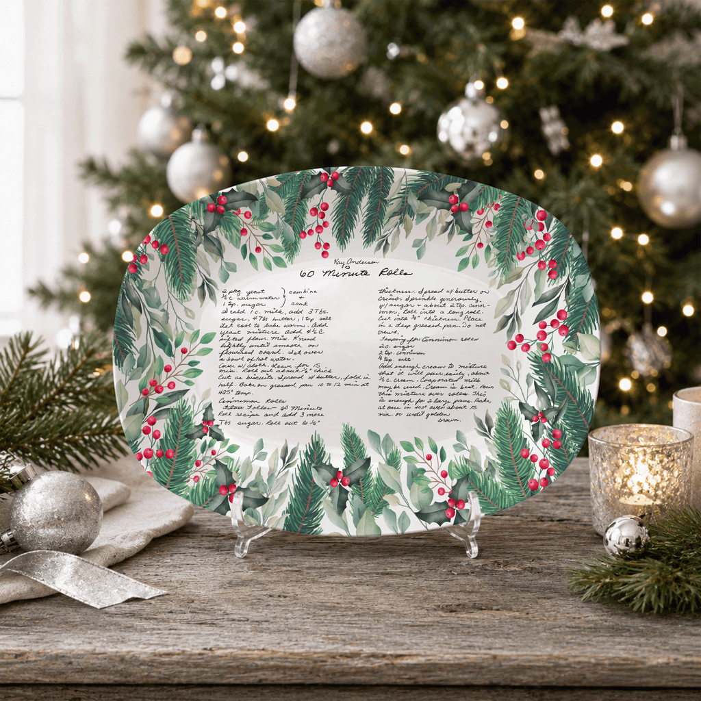 Handwritten Recipe Platter with Christmas Wreath Border