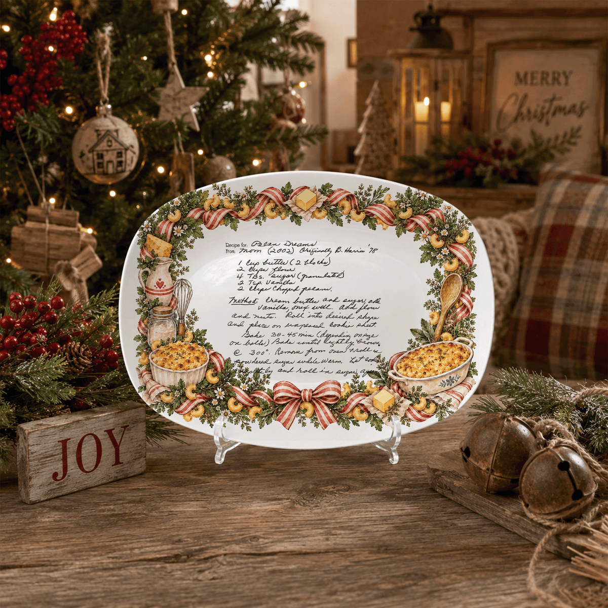 Handwritten Recipe Platter with Macaroni and Cheese Border