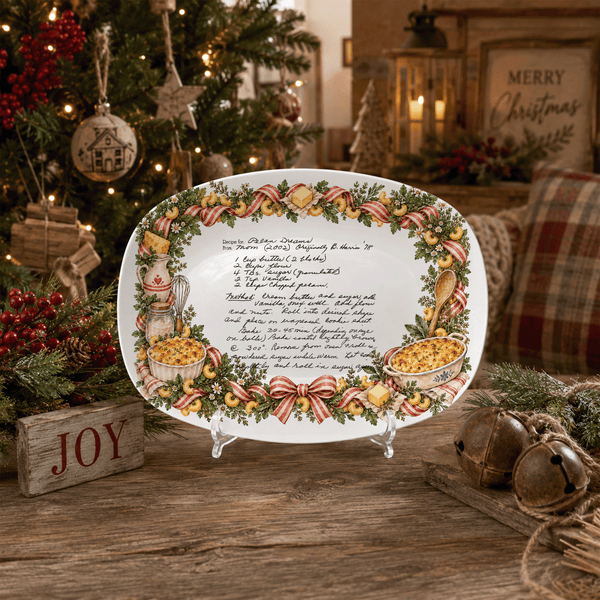 Handwritten Recipe Platter with Macaroni and Cheese Border