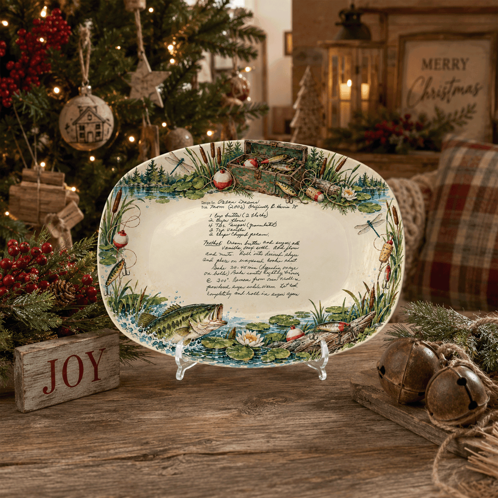 Handwritten Recipe Platter with Fishing Border
