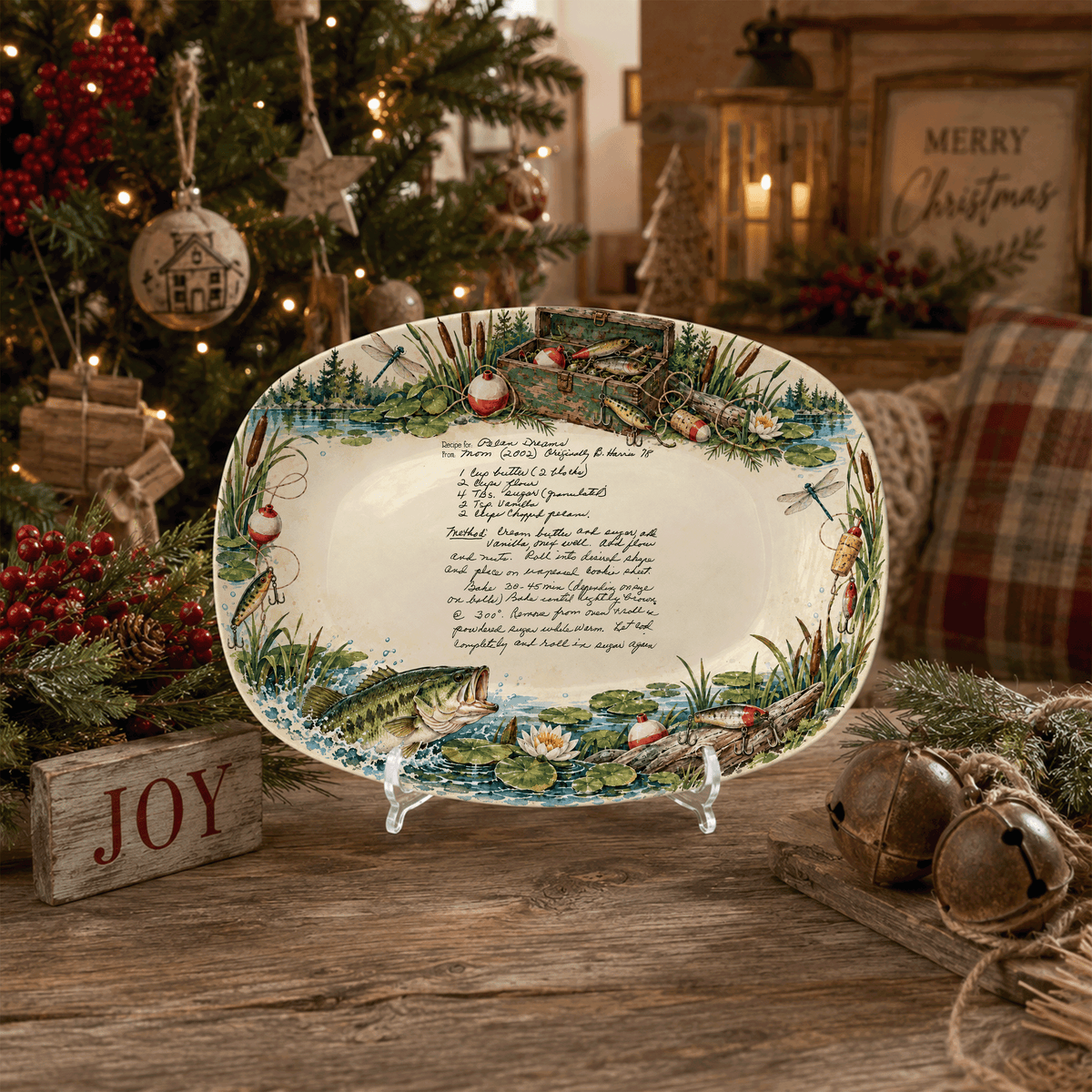 Handwritten Recipe Platter with Fishing Border