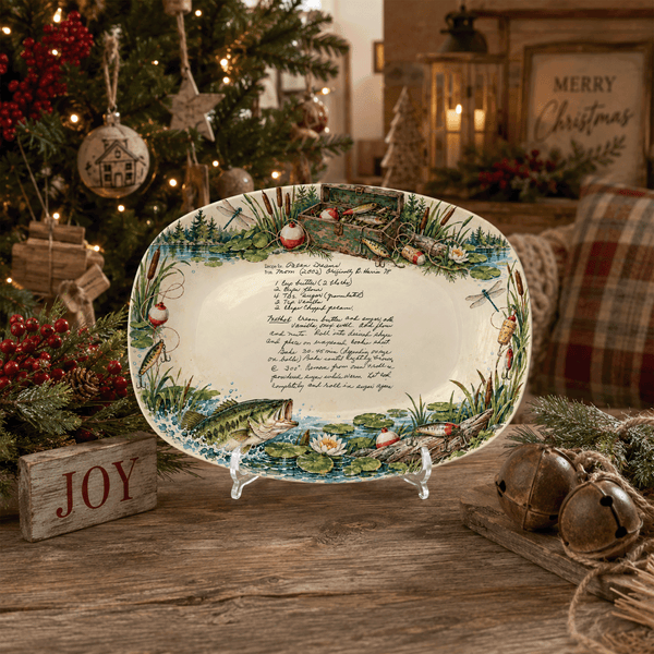 Handwritten Recipe Platter with Fishing Border