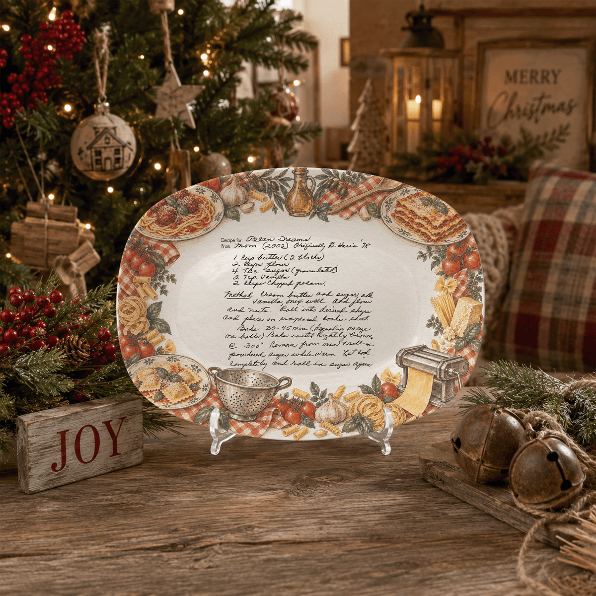 Handwritten Recipe Platter with Vintage Italian Food Border