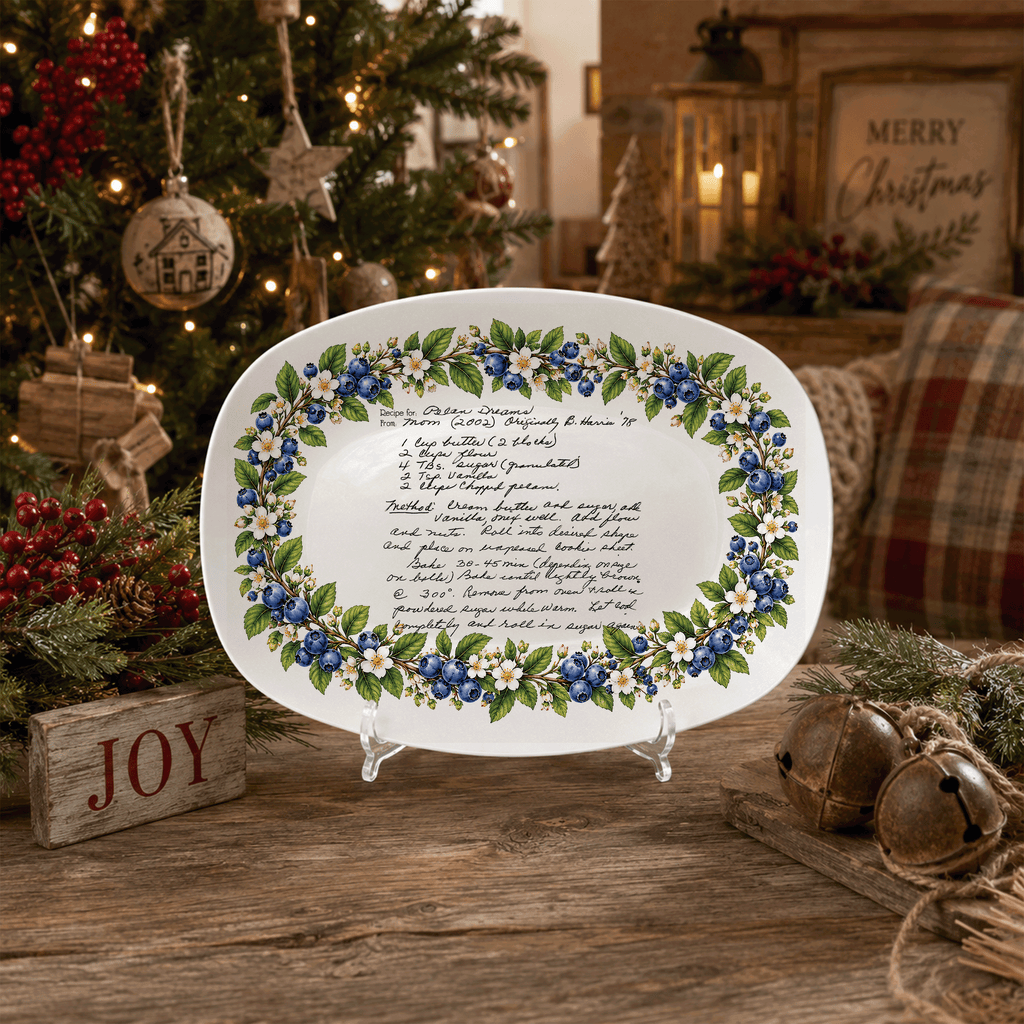 Handwritten Recipe Platter with Blueberry Border